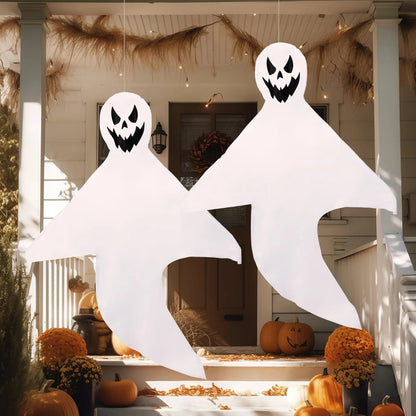 2-Pack 55-Inch Halloween Light-Up Hanging Ghost Windsock with 80 White Lights