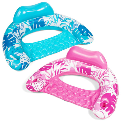 2 Pack Inflatable Pool Chairs with Cup Holders - Blow Up Floating Pool Floats