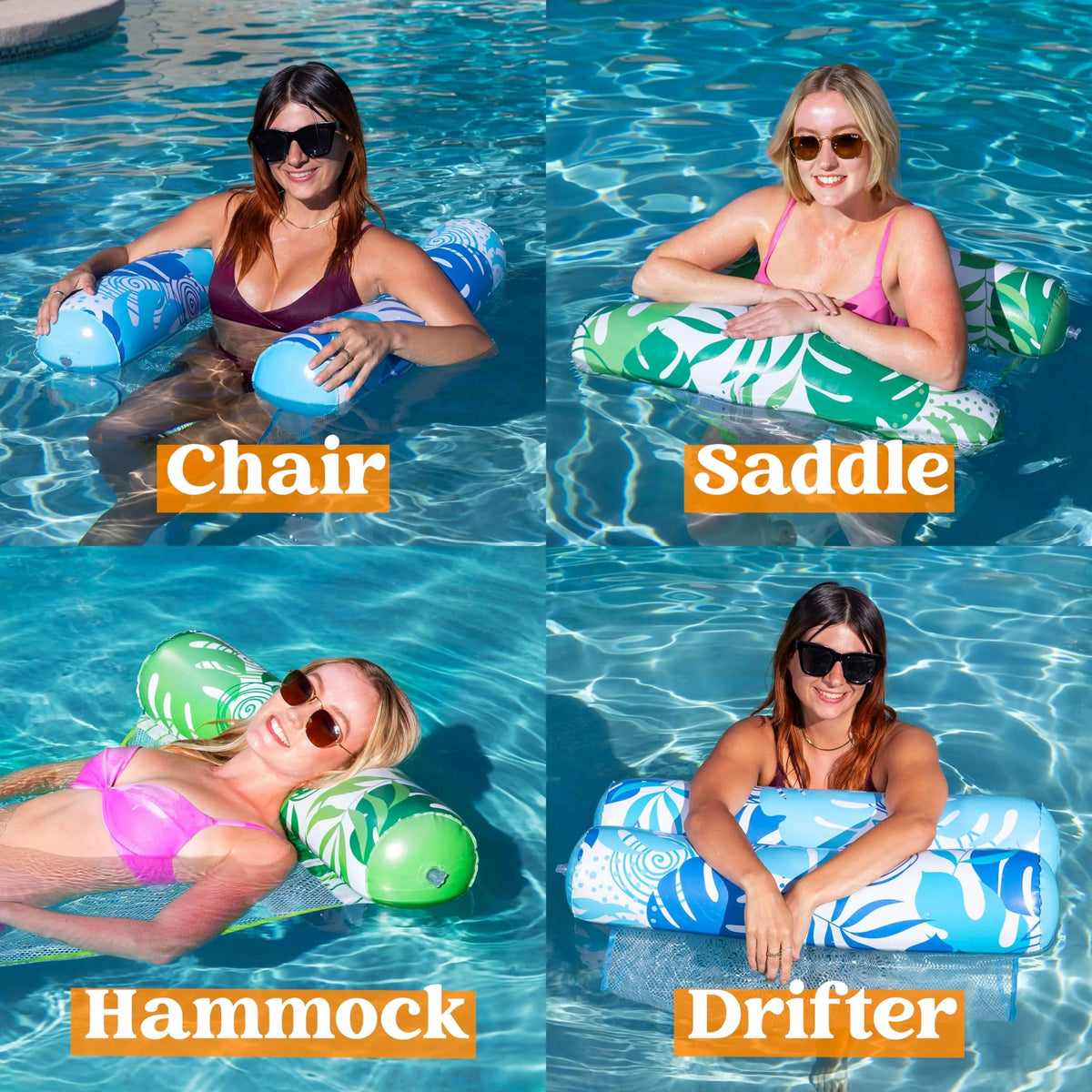 2-Pack 4-in-1 Multi-Purpose PVC Inflatable Pool Floats