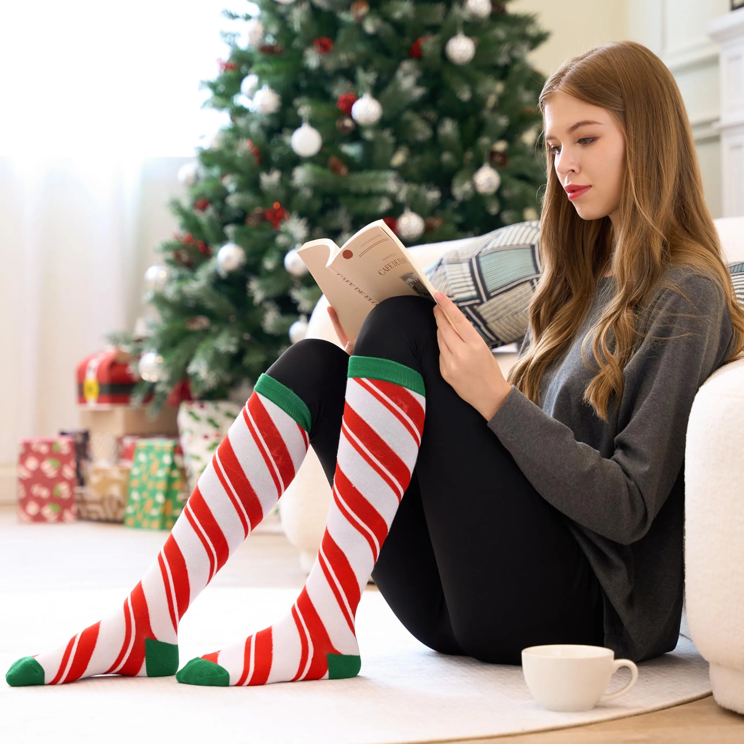 2 Packs Women's Knee High Winter Socks for Christmas, Warm Soft Novelty Socks