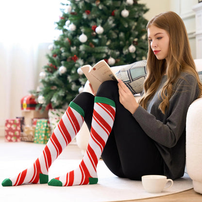 2 Packs Women's Knee High Winter Socks for Christmas, Warm Soft Novelty Socks