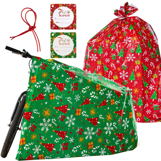 2-Pack Jumbo Christmas Bike Gift Bags - 72 x 60 Inch Plastic Holiday Gift Bags