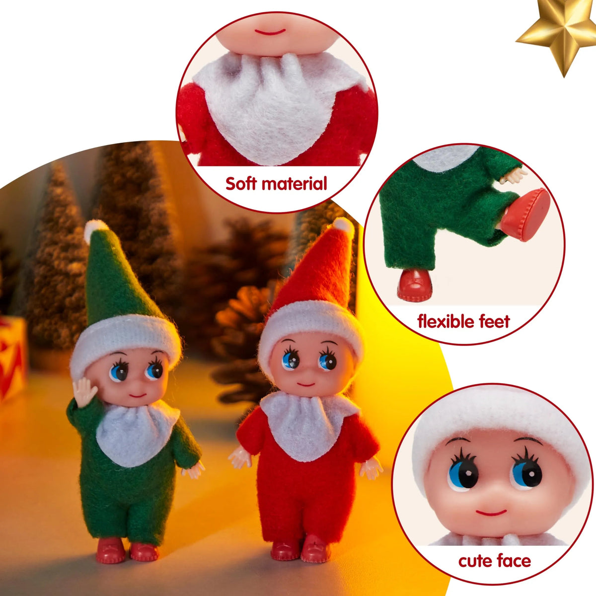 2 Pack Christmas Elf Plush Doll - Soft Tiny Toy