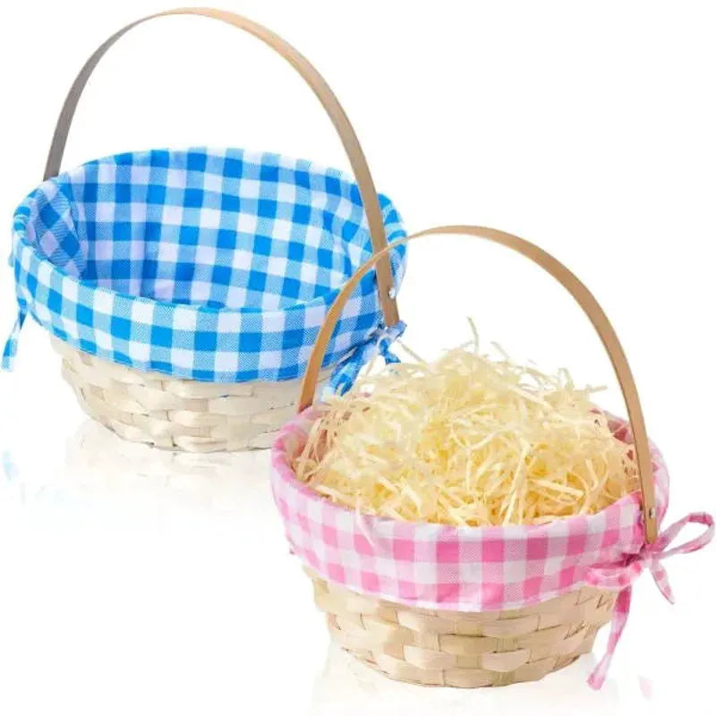 Set of 2 Easter Bamboo Woven Baskets with Handles for Party Treats and Picnics