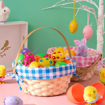 Set of 2 Easter Bamboo Woven Baskets with Handles for Party Treats and Picnics