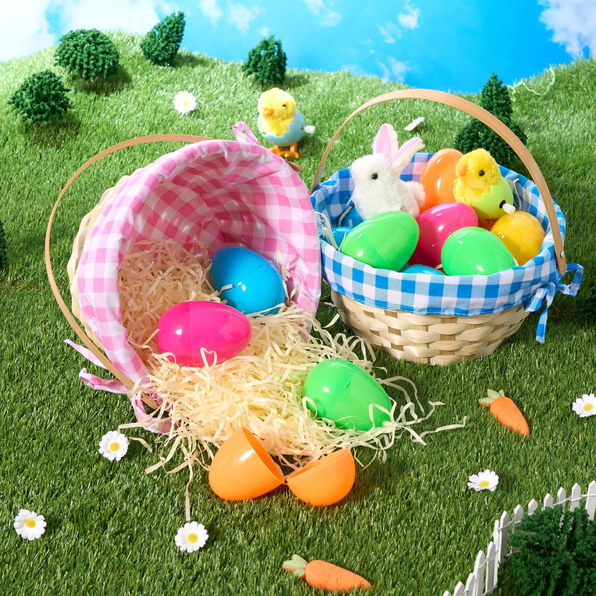 Set of 2 Easter Bamboo Woven Baskets with Handles for Party Treats and Picnics