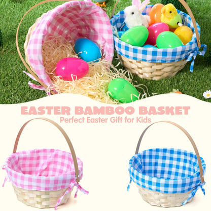 Set of 2 Easter Bamboo Woven Baskets with Handles for Party Treats and Picnics