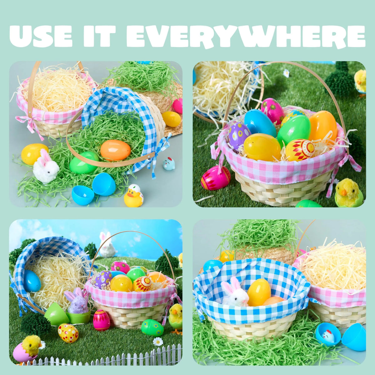 Set of 2 Easter Bamboo Woven Baskets with Handles for Party Treats and Picnics