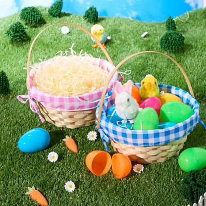 Set of 2 Easter Bamboo Woven Baskets with Handles for Party Treats and Picnics