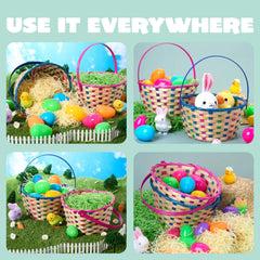 Set of 2 Easter Blue & Pink Round Bamboo Woven Baskets with Folding Handles