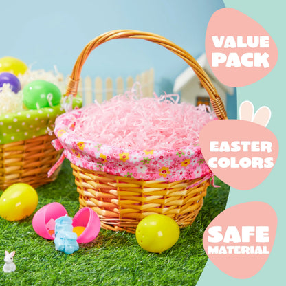 2-Pack Easter Rattan Wicker Baskets with Liners for Kids' Egg Hunt & Picnic