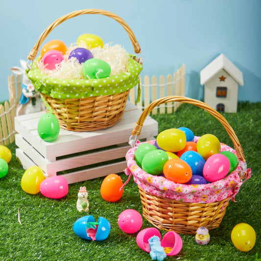 2-Pack Easter Rattan Wicker Baskets with Liners for Kids' Egg Hunt & Picnic
