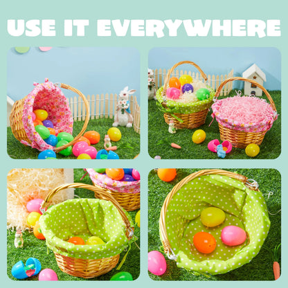 2-Pack Easter Rattan Wicker Baskets with Liners for Kids' Egg Hunt & Picnic
