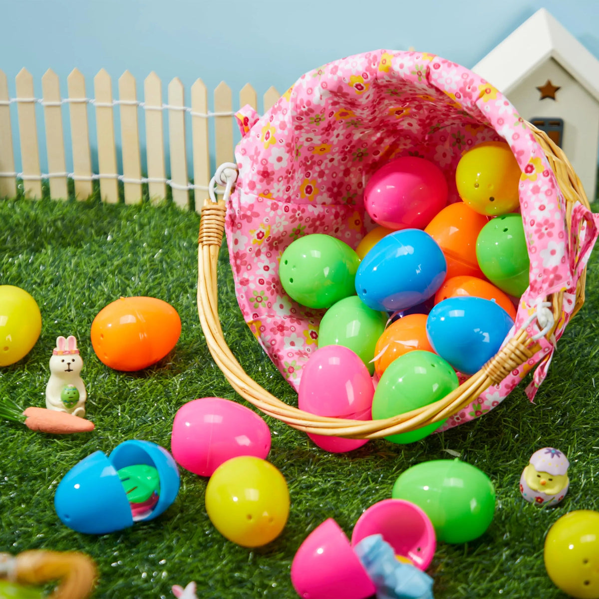 2-Pack Easter Rattan Wicker Baskets with Liners for Kids' Egg Hunt & Picnic