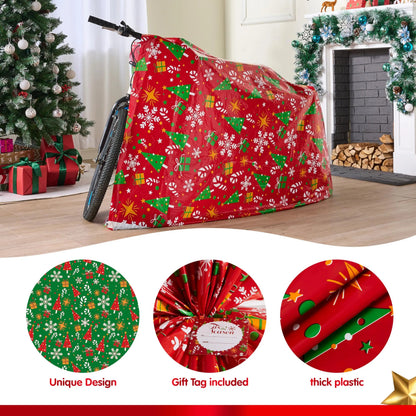 2-Pack Jumbo Christmas Bike Gift Bags - 72 x 60 Inch Plastic Holiday Gift Bags