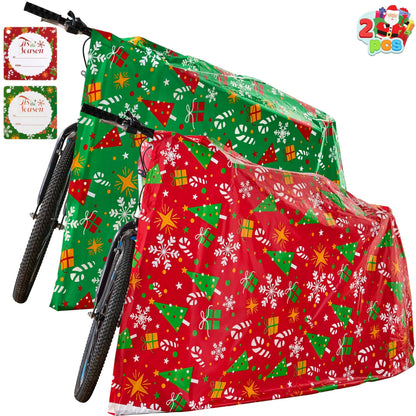 2-Pack Jumbo Christmas Bike Gift Bags - 72 x 60 Inch Plastic Holiday Gift Bags