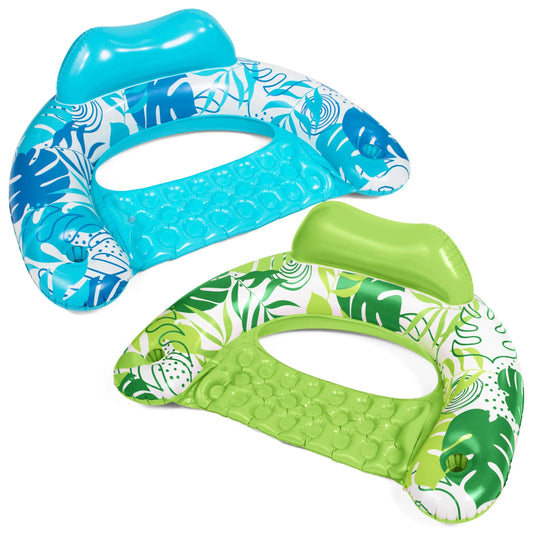 2 Pack Inflatable Pool Chairs with Cup Holders - Floating Lounge Floats