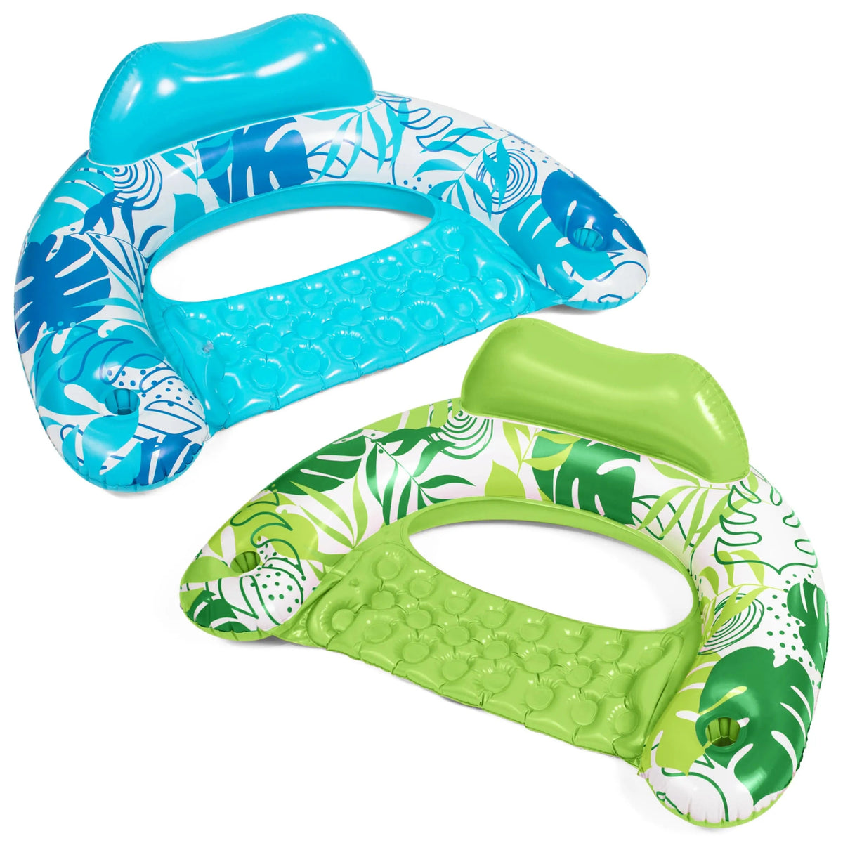 2 Pack Inflatable Pool Chairs with Cup Holders - Floating Lounge Floats