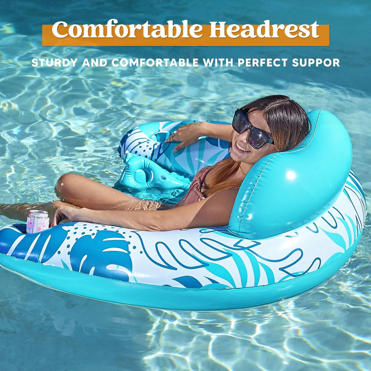 2 Pack Inflatable Pool Chairs with Cup Holders - Floating Lounge Floats