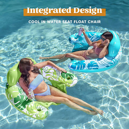 2 Pack Inflatable Pool Chairs with Cup Holders - Floating Lounge Floats