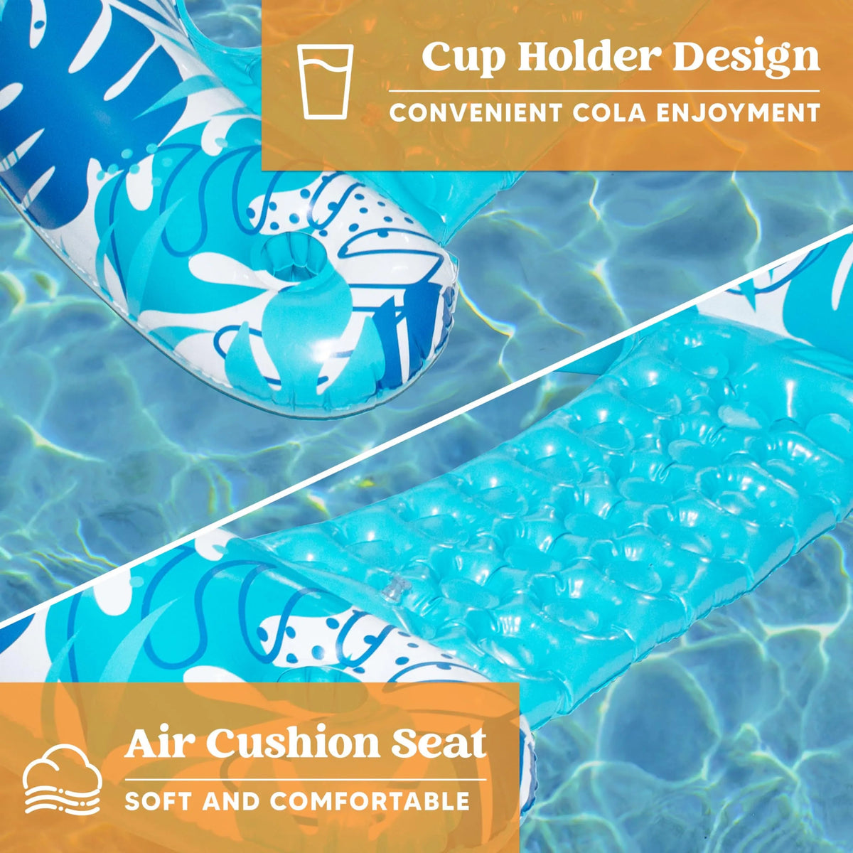 2 Pack Inflatable Pool Chairs with Cup Holders - Floating Lounge Floats