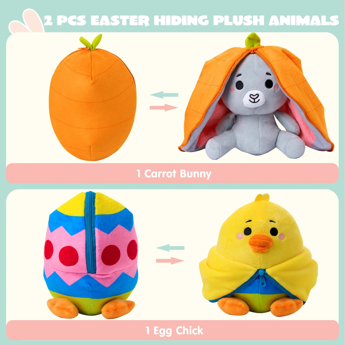 2 Pack Plush Hiding Bunny Chick Stuffed Animals