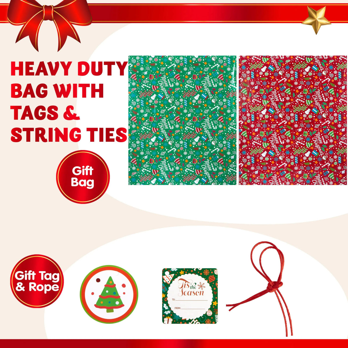 2-Piece Christmas Jumbo Bicycle Bags, Red & Green, 72x60 Inches