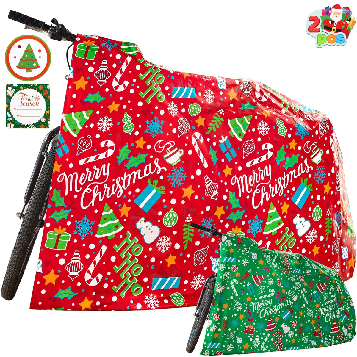 2-Piece Christmas Jumbo Bicycle Bags, Red & Green, 72x60 Inches