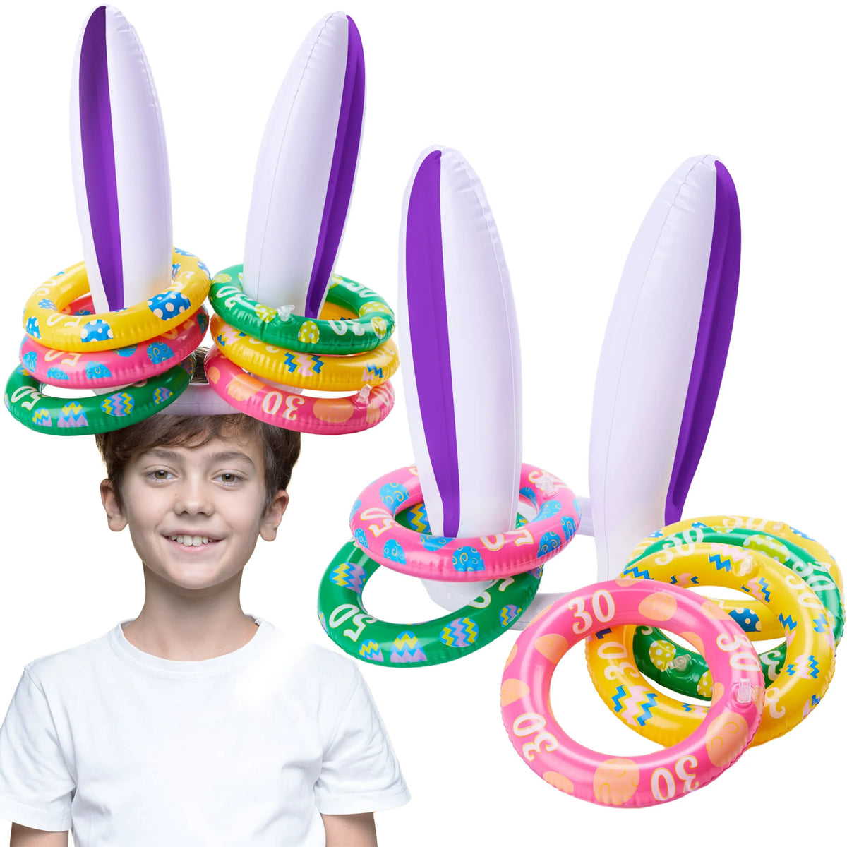 Inflatable Bunny Ears Ring Toss Game (2 Sets) for Indoor & Outdoor Parties