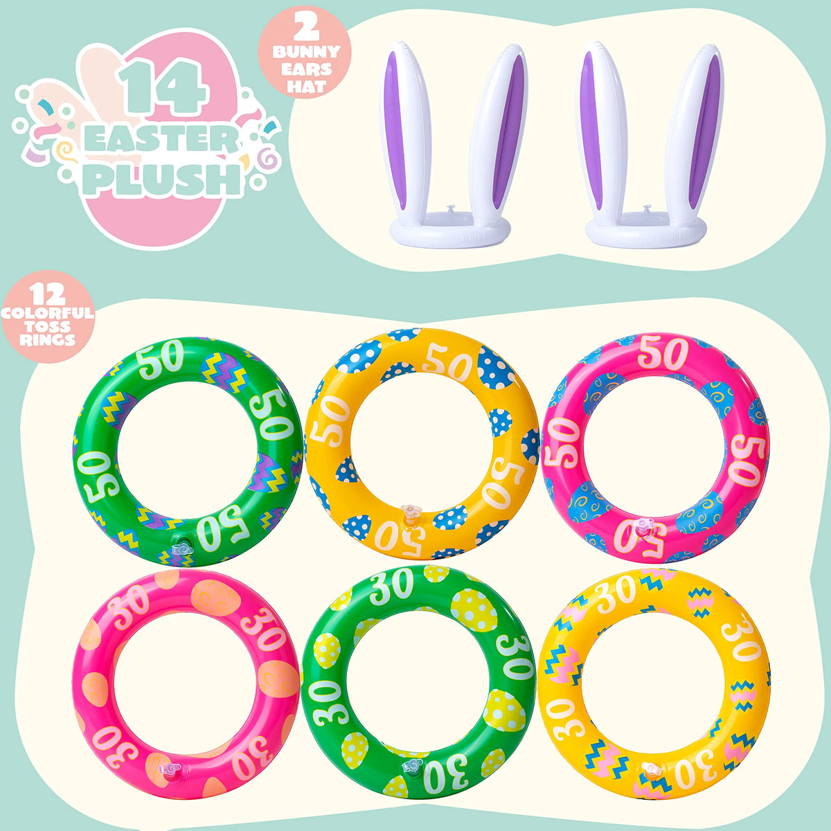 Inflatable Bunny Ears Ring Toss Game (2 Sets) for Indoor & Outdoor Parties