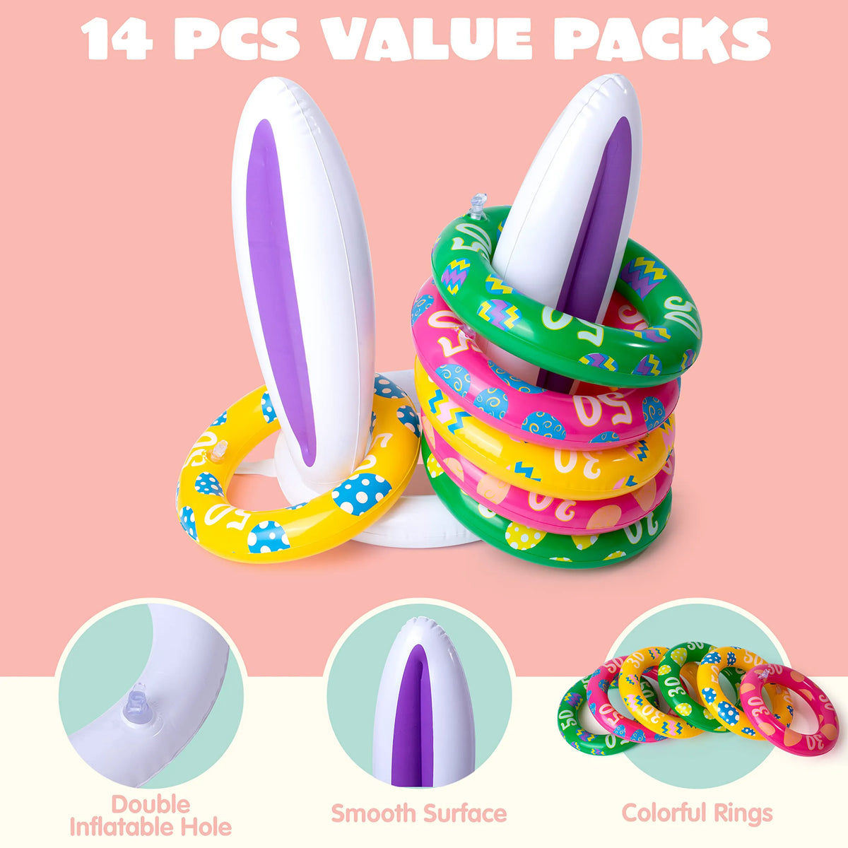 Inflatable Bunny Ears Ring Toss Game (2 Sets) for Indoor & Outdoor Parties