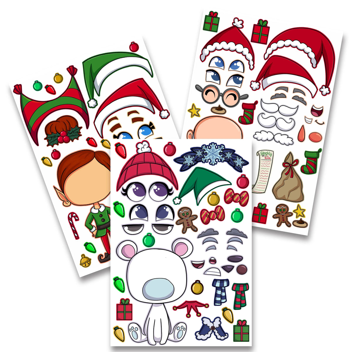 Make-a-Face Christmas Stickers, 6 Designs, 36 Pieces