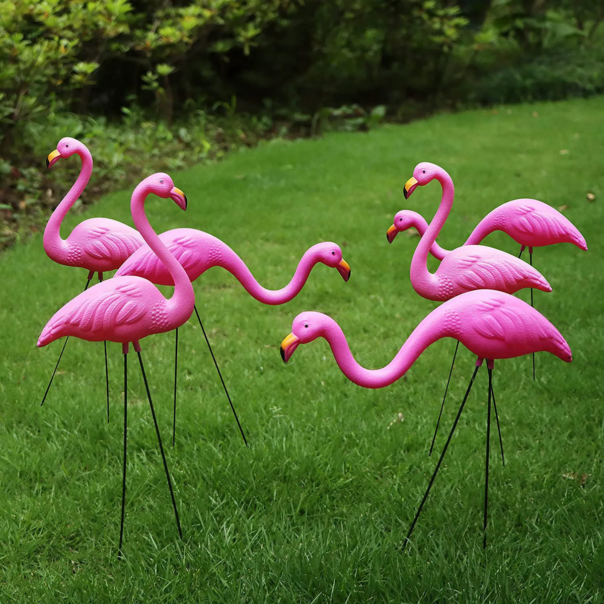 Set of 6 Small Pink Flamingo Yard Ornaments