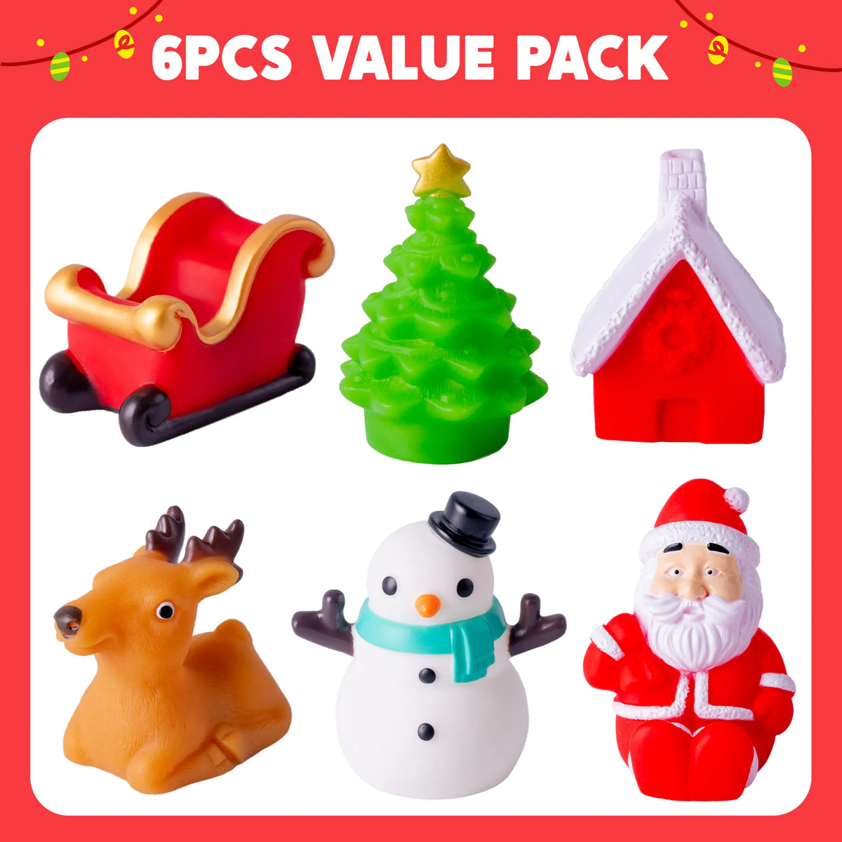 6 Pack Christmas Glow Bath Toys