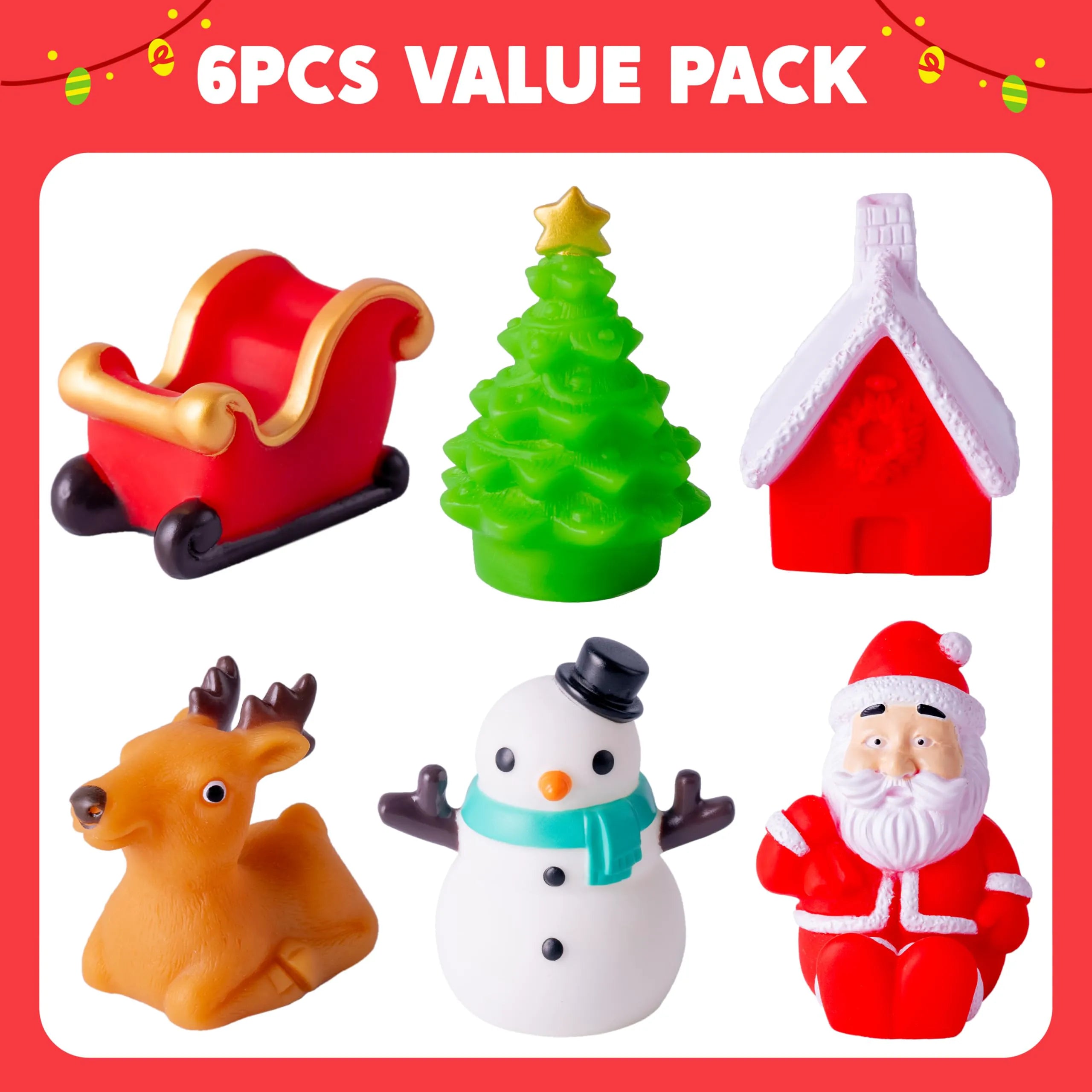 6 Pack Christmas Glow Bath Toys