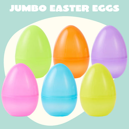 6 Large Clear Easter Eggs, 6-Inch Jumbo Plastic Fillable Eggs for Easter Hunt