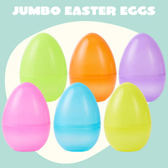 6 Large Clear Easter Eggs, 6-Inch Jumbo Plastic Fillable Eggs for Easter Hunt