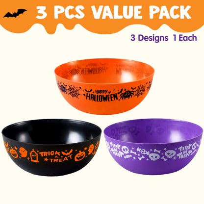 3 PCS Halloween Candy Bowls, 9.6" x 4.4" Trick or Treat Bowls
