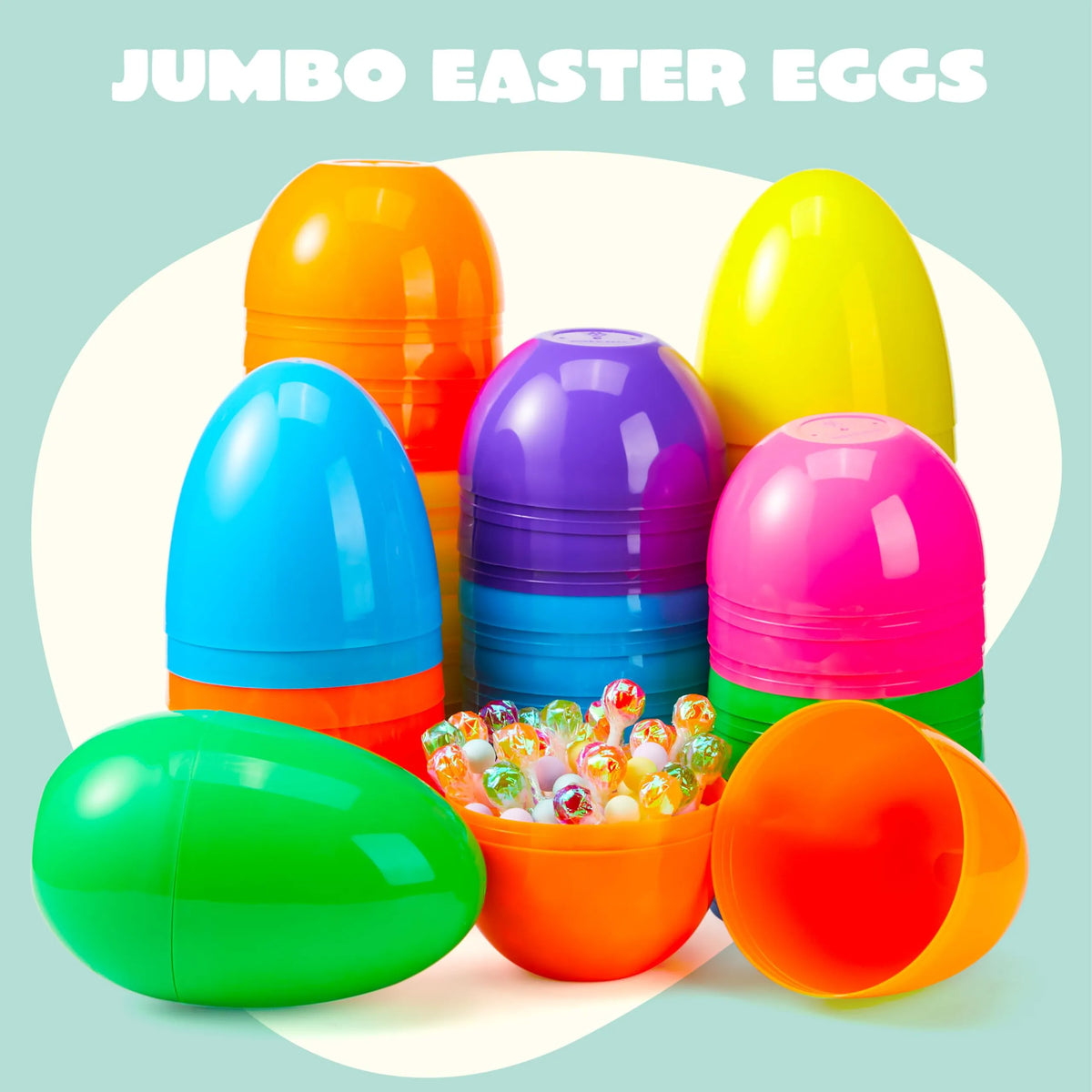 12 Large Plastic Easter Eggs, 6-Inch Colorful Jumbo Fillable Eggs