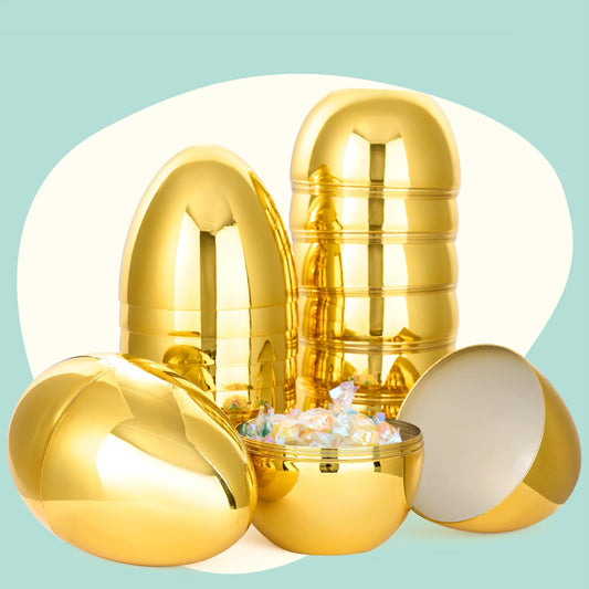 6 Large Gold Easter Eggs, 6-Inch Jumbo Plastic Fillable Eggs for Easter Hunt