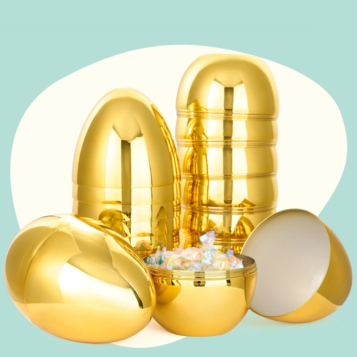 6 Large Gold Easter Eggs, 6-Inch Jumbo Plastic Fillable Eggs for Easter Hunt