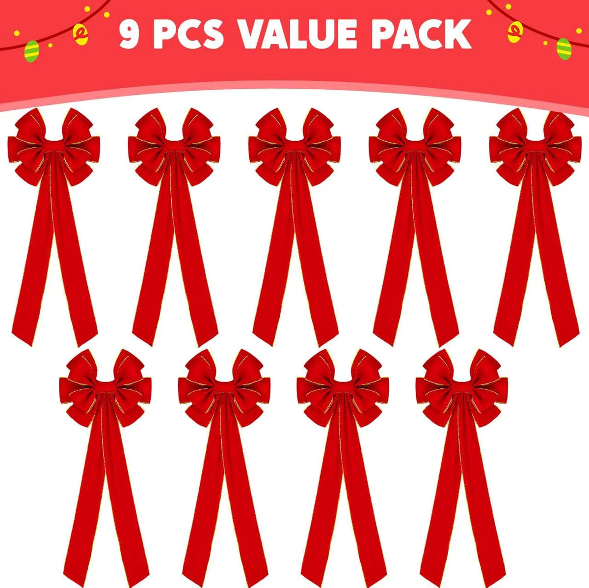 9-Piece Large Red Velvet Christmas Bows