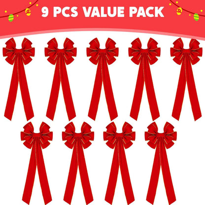 9-Piece Large Red Velvet Christmas Bows