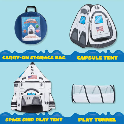 White Rocket Ship Pop-Up Play Tent with Tunnel
