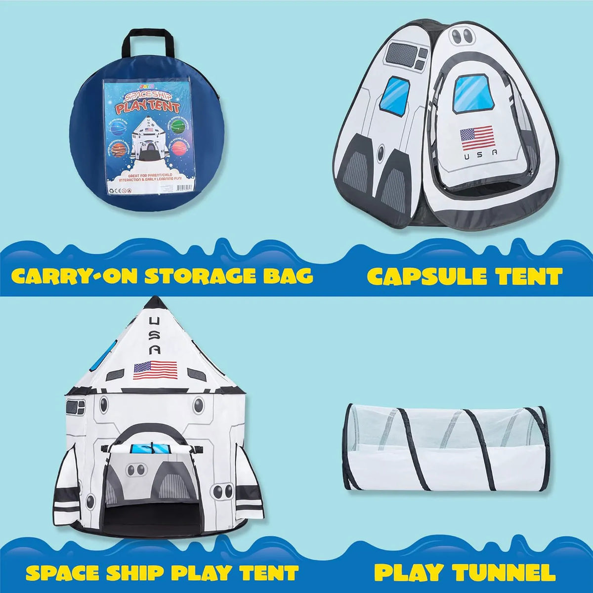 White Rocket Ship Pop-Up Play Tent with Tunnel