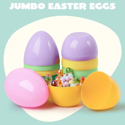 6 Large Pastel Easter Eggs - 6 Inch Jumbo Plastic Fillable Eggs for Easter Hunt