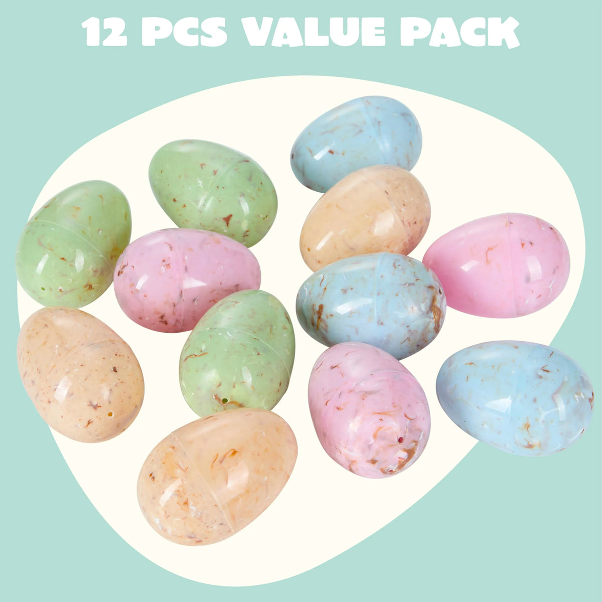 12 Plastic Easter Marble-Printed Fillable Empty Eggs