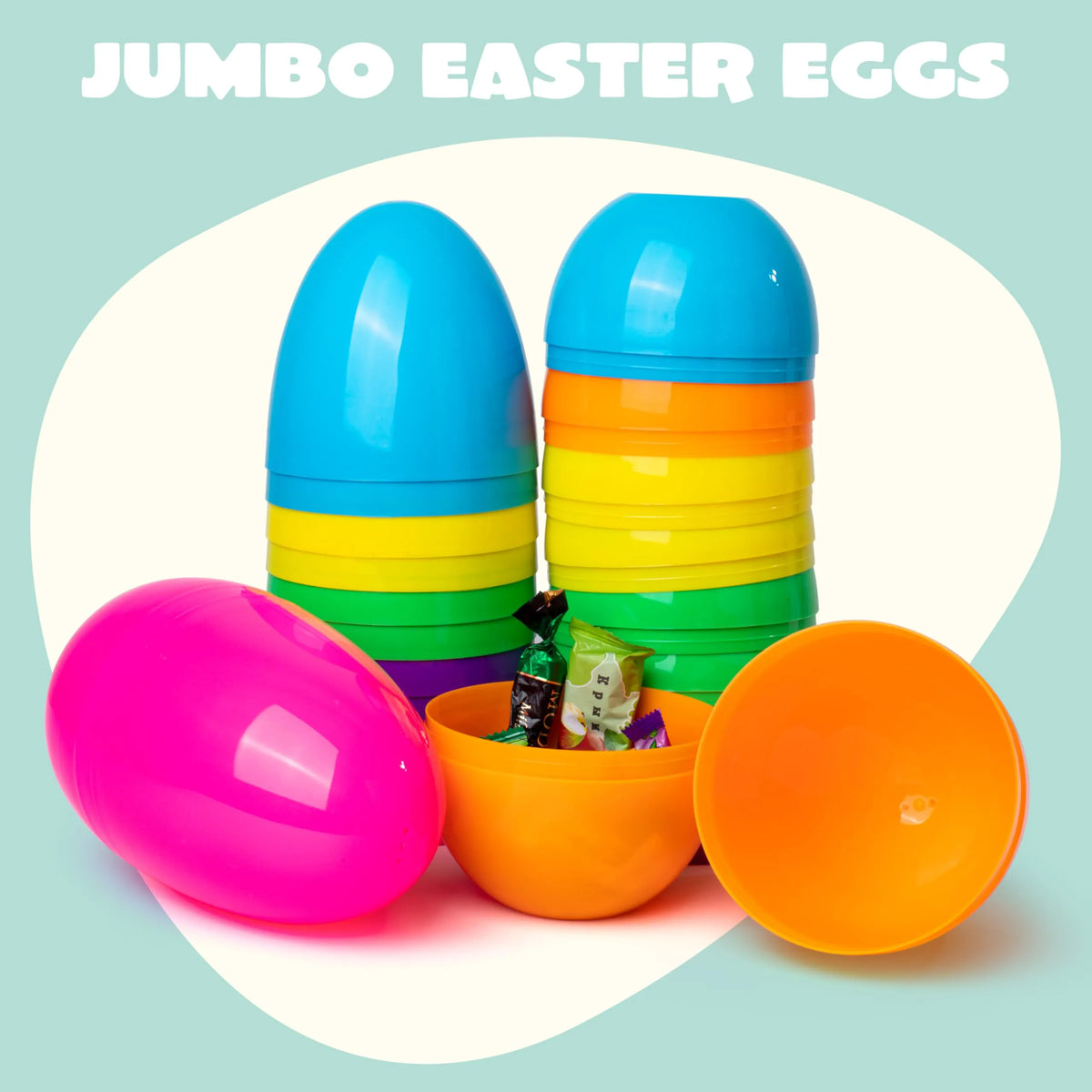 6-Pack 7-Inch Jumbo Colorful Plastic Easter Egg Shells for Egg Hunt
