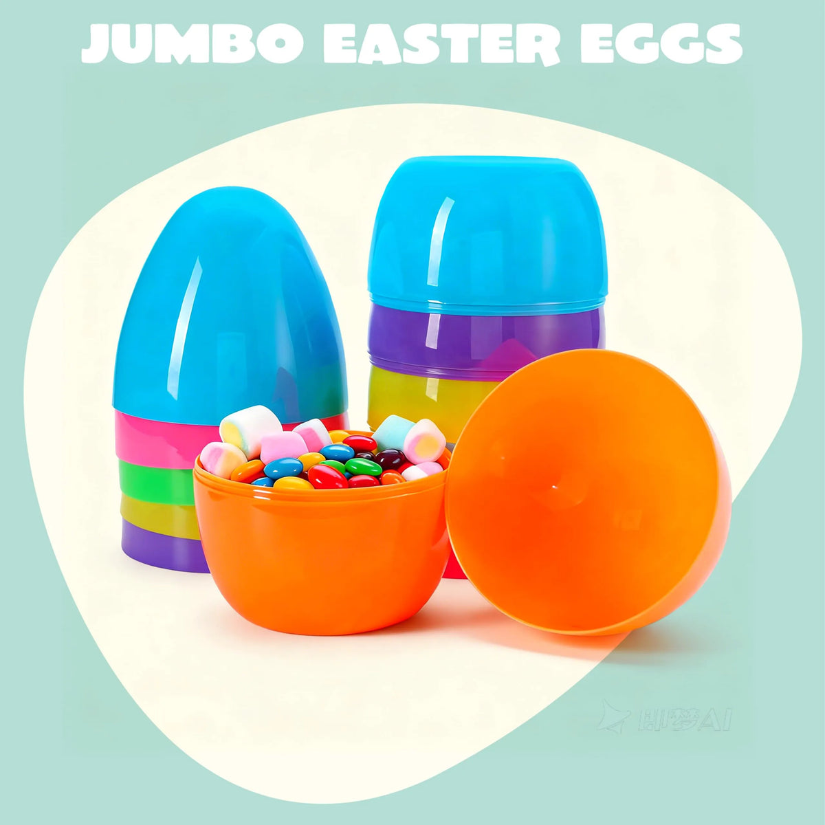 12-Pack 8-Inch Jumbo Plastic Easter Egg Shells, Fillable for Easter Egg Hunt