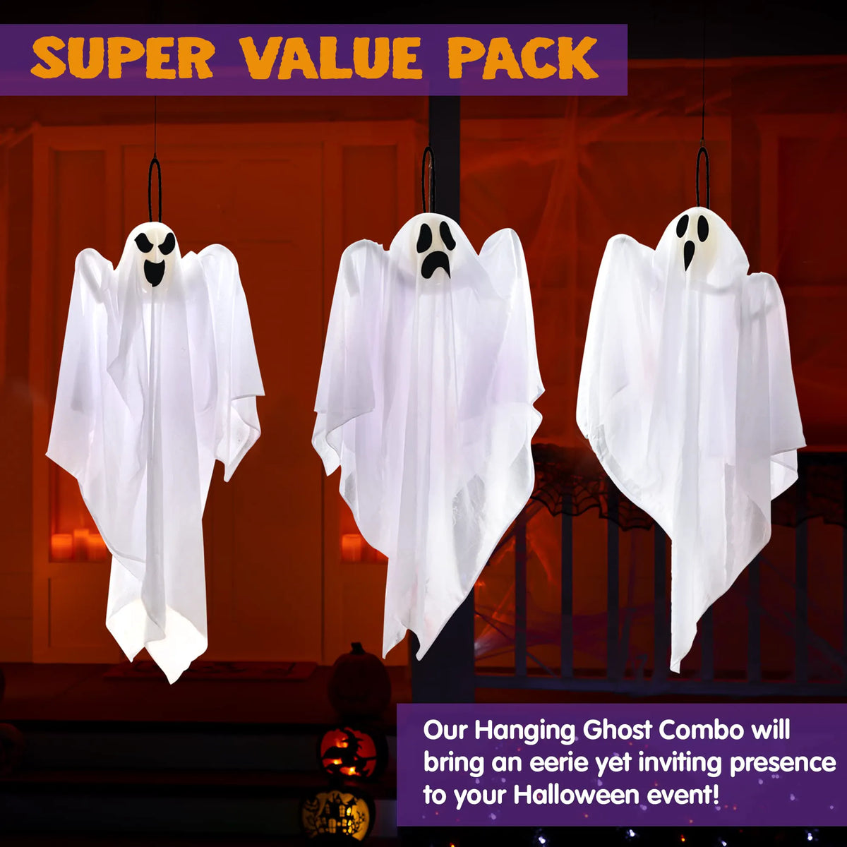 27.5" Halloween Hanging Ghost Decoration for Outdoor Use